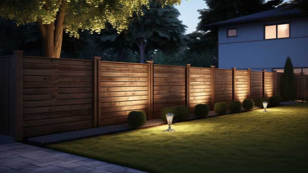 A flawless and highly detailed privacy fence installation in a backyard setting, showcasing professional craftsmanship and modern design, providing security and privacy for a residential property, ideal for a website banner.