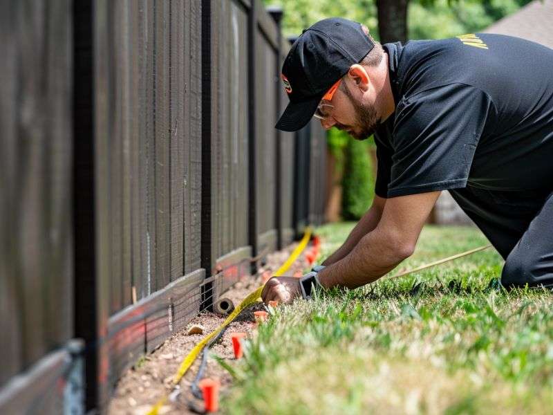 A fence business contractor doing a check on a fence